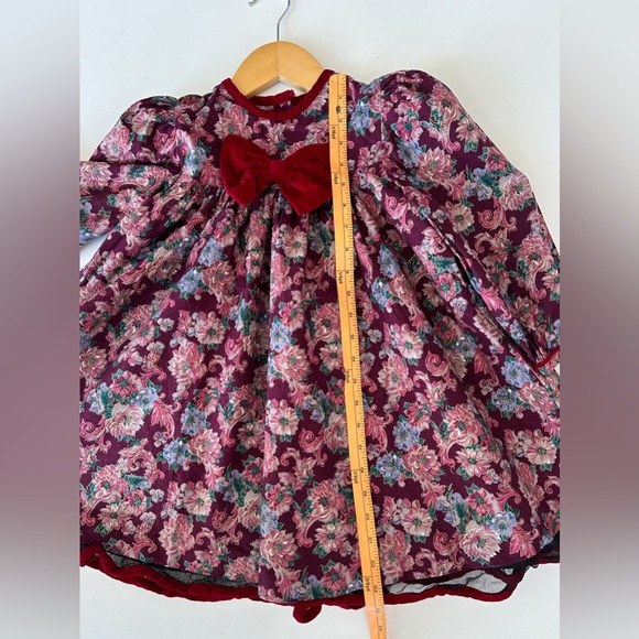 Vintage JoJoe Fashions Floral Dress - Velvet Bow & Trim,Long Puff Sleeve -Size 4 - Picture 8 of 9